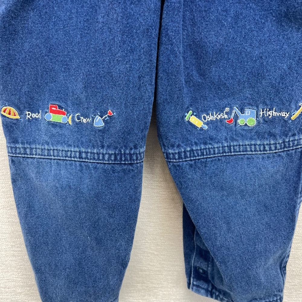 VTG 90s OshKosh B'gosh Kids 4T Denim Overalls Embroidered Cars Road Crew Highway - Picture 5 of 9